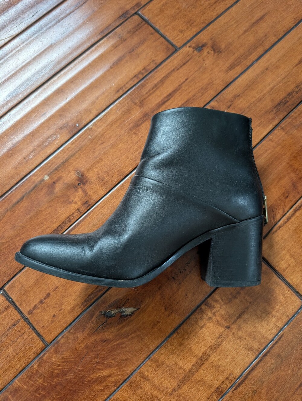Nisolo Black Leather Booties Gold Zipper On Back